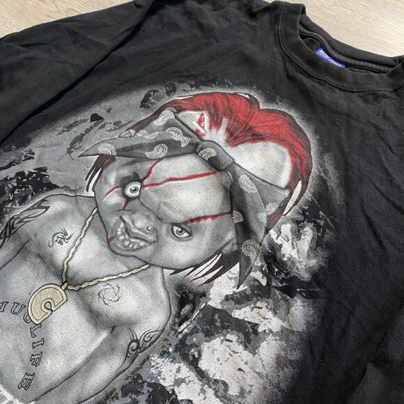 Vintage Y2K Chucky Thug Life Tupac Cartoon Rap Hip Hop Gangster LS Tee Size 2XL - Picture 2 of 5